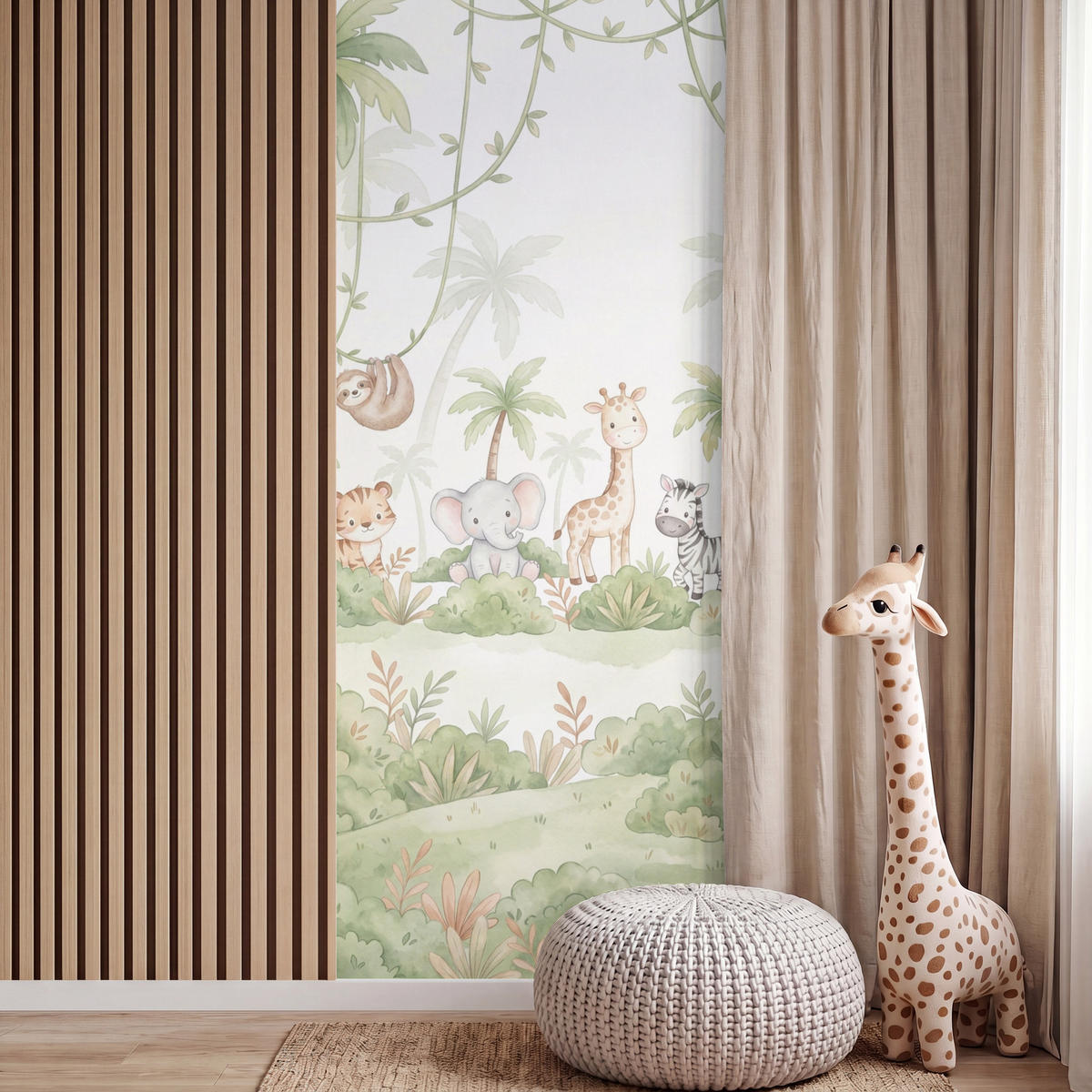 KINDERTAPETE - Tiere - Dschungel - Pastell - 120x280 cm - Weiß, Papier (120/280cm) - OnlyWow