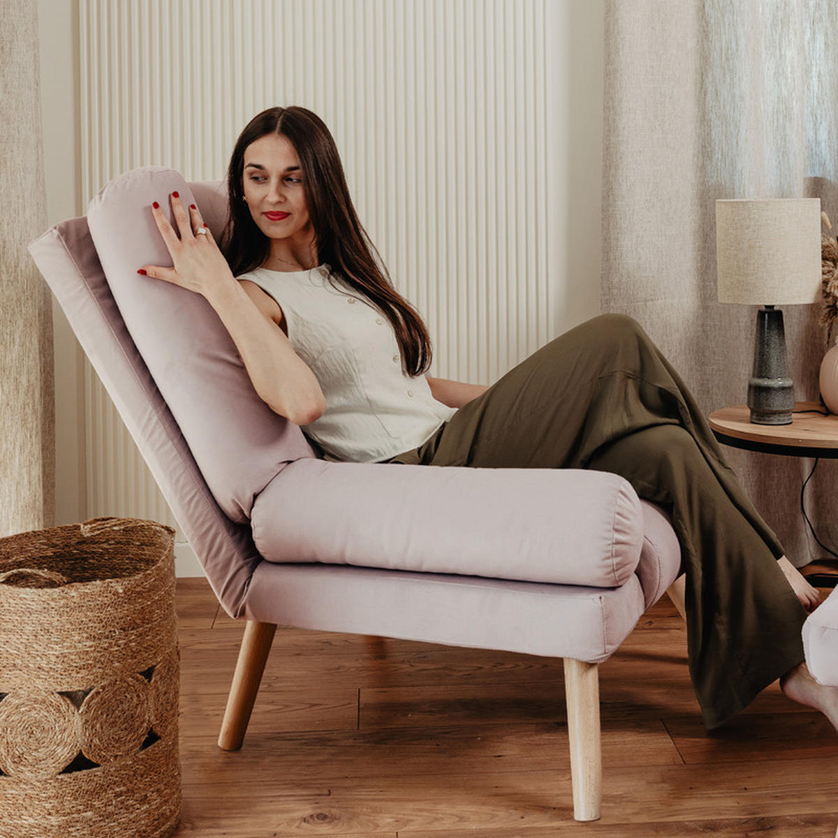 RELAXSESSEL LILA mit hocker, 75/75/100 cm, Rosa - Rosa, Holz/Textil (75/100/75cm) - Idohome