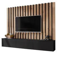 WOHNWAND schwarz, Artisan Eiche 180 cm, Schrankwand mit Push-top-Open - Schwarz/Eiche Artisan, Holzwerkstoff (180/148/35cm) - Furn.Design