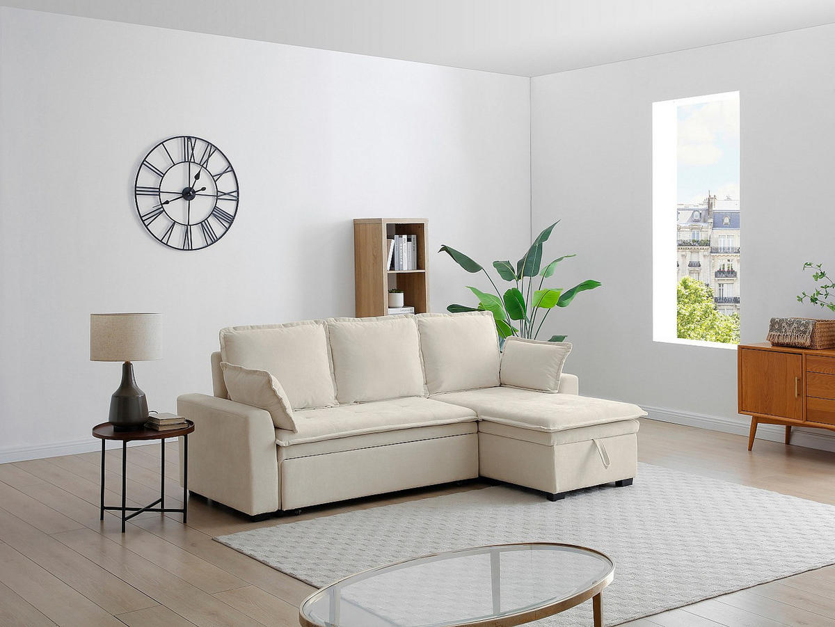 SCHLAFSOFA - 4 Personen - Stoff - Gebrochenes Weiß - - Weiß, Textil (233/89/148cm) - Vente-Unique