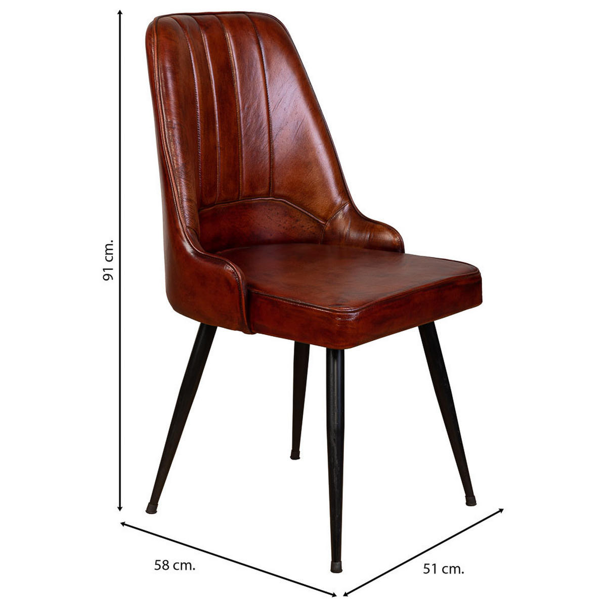 STUHL mit braunem Lederbezug, 51x58x91 cm - Braun, Metall (51/91/58cm) - Wanderlust