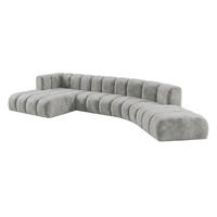ECKSOFA Modulares In L-Form, Velvet-Stoff Riviera, Grau, Links, GRAND Round - Grau, Holz (445/179cm) - Kaiser Möbel