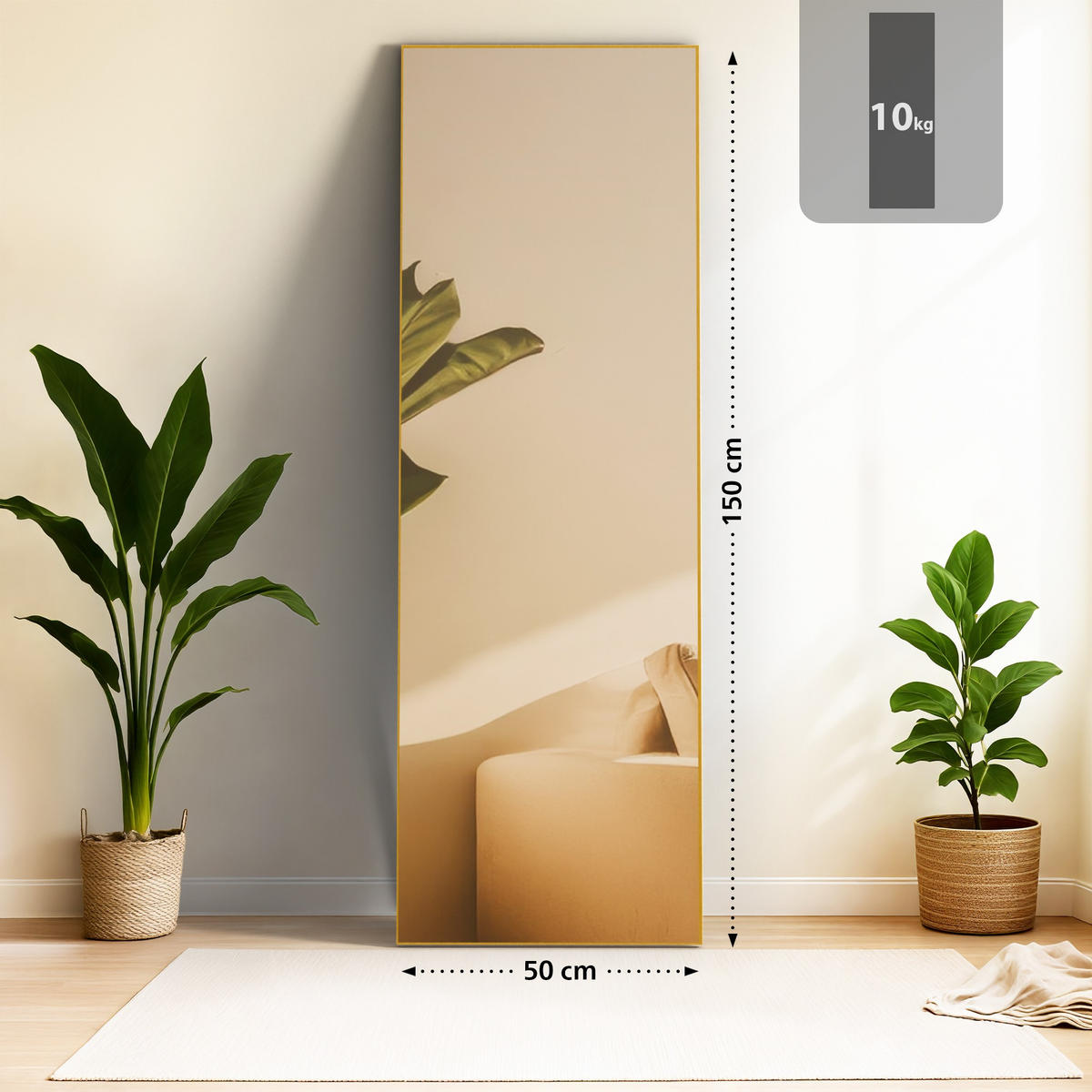 STANDSPIEGEL eckig 50/3/150 cm Glas Gold Glanz - Goldfarben, Glas (50/150/3cm) - CLP