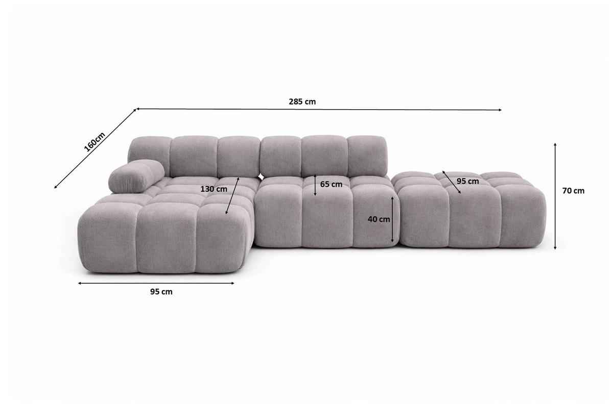ECKSOFA L-Form Modular Mit Hocker, Veloursstoff Salvador, Grau, Links, Selia - Grau, Holz (285/160cm) - Kaiser Möbel