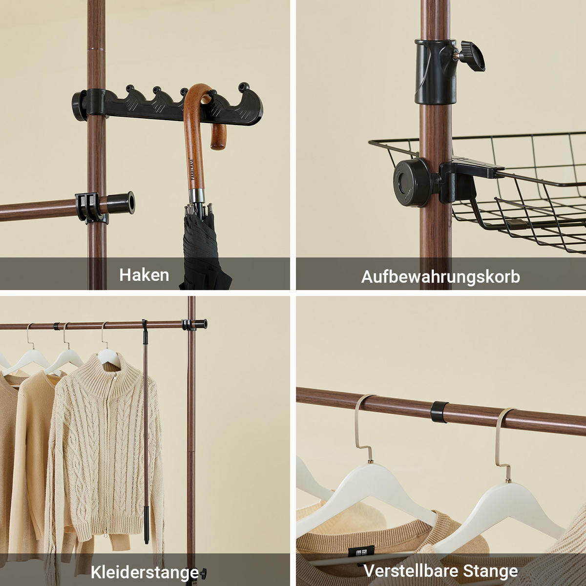 TELESKOP KLEIDERSTÄNDER Braun - Naturfarben, Kunststoff (311/285/3cm) - SoBuy