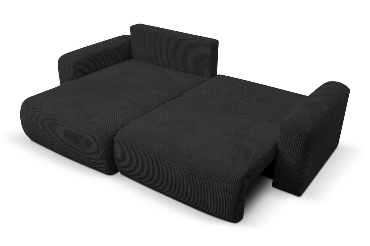 ECKSOFA Roma, Eckcouch in L-Form mit Schlaffunktion und Bettkasten, Farbe: Schwarz, Cordstoff, Ottomane Universal - Schwarz, Textil (244/142cm) - VENASI MÖBEL