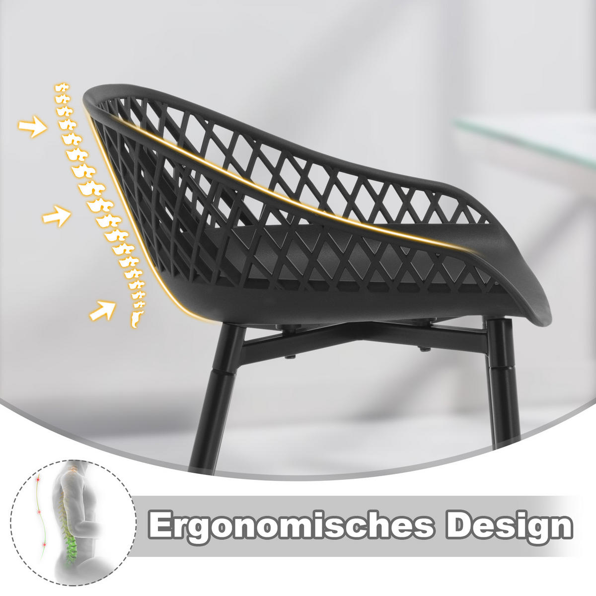 BARHOCKER 4er Set aus PP-Kunststoff, Schwarz - Schwarz, Kunststoff/Metall (44/84.5/47cm) - Woltu