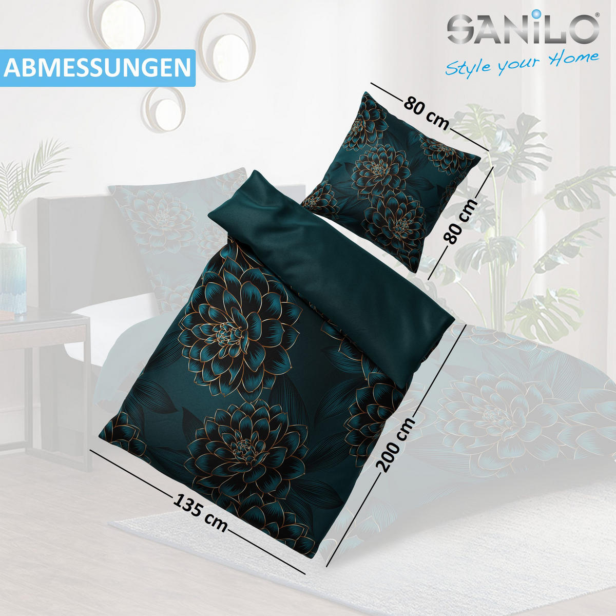 BETTWÄSCHE 4-teilig Dahlien - Blau, Naturmaterialien (135/200cm) - Sanilo