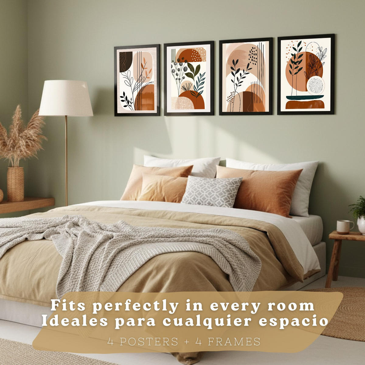 PLAKAT Sada 4 Abstraktní poušť A4 Černý rám - černá, papír (29.7/1/21cm) - Nacnic