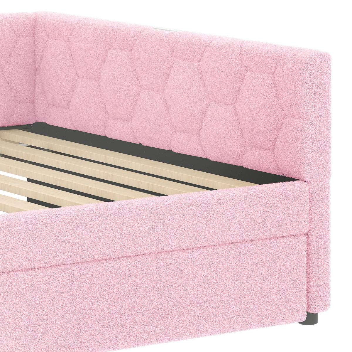 POLSTERBETT aus Samt 140x200 cm in Rosa mit Ausziehbett, USB & Typ-C - Rosa, Textil (140/200cm) - Modfu