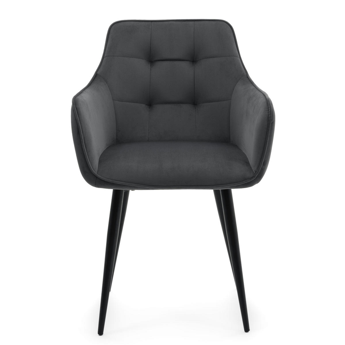 STUHL GALLO gespolstert mit Steppung - grau - Samt Velours - Schwarz/Grau, Textil/Metall (58/88/58cm) - NEW HOME