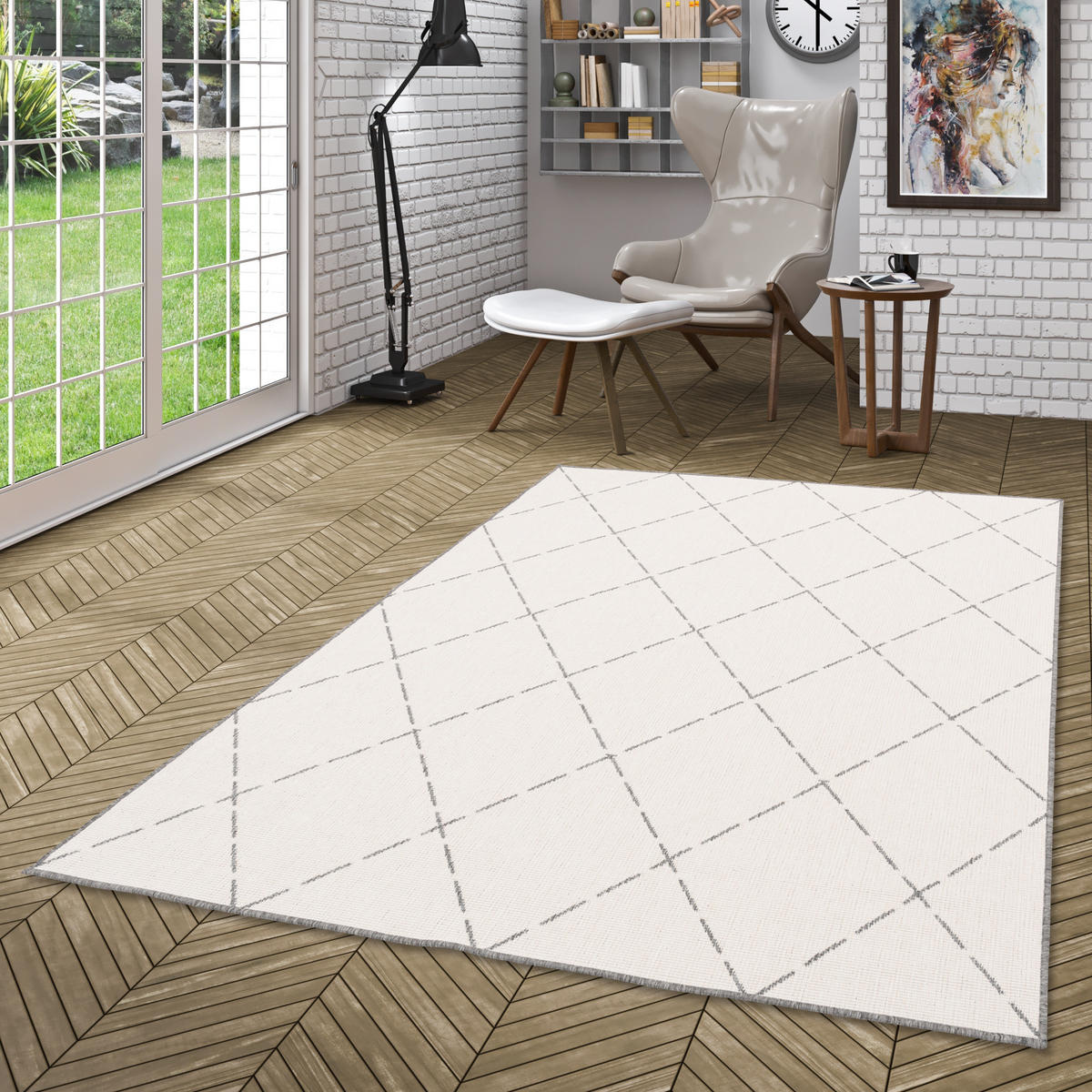 IN- UND OUTDOOR TEPPICH BEIDSEITIG NEWPORT RAUTEN - Grau, Textil (80/150cm) - Pergamon