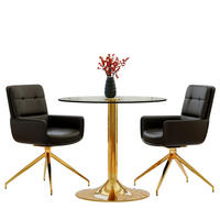 ESSGRUPPE DE-39476 3-teilig, Glastisch und 2 Drehstühlen mit Knopfverzierung Schwarz - Schwarz, Metall (85/75/85cm) - ComfortXL