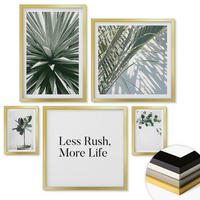 WANDBILDER 5er Set - 50x50 cm & 20x30 cm & 40x60 cm Goldrahmen - Minimalismus mit grünen Pflanzen - Goldfarben, Kunststoff (40/60cm) - ArtPrintCave