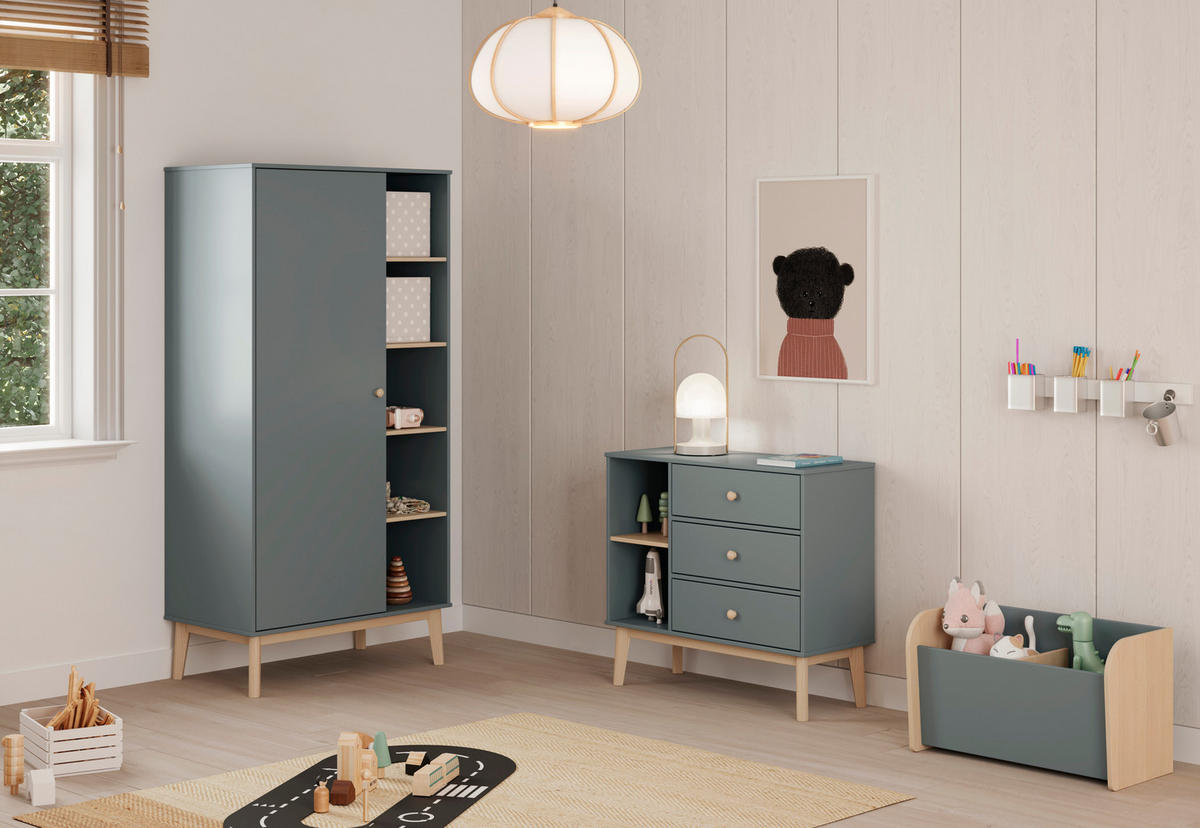 SCHRANK mit 1 Tür und 5 offenen Fächern H181 cm 52/90/181 cm - Grün, Holz (52/181/90cm) - Calicosy