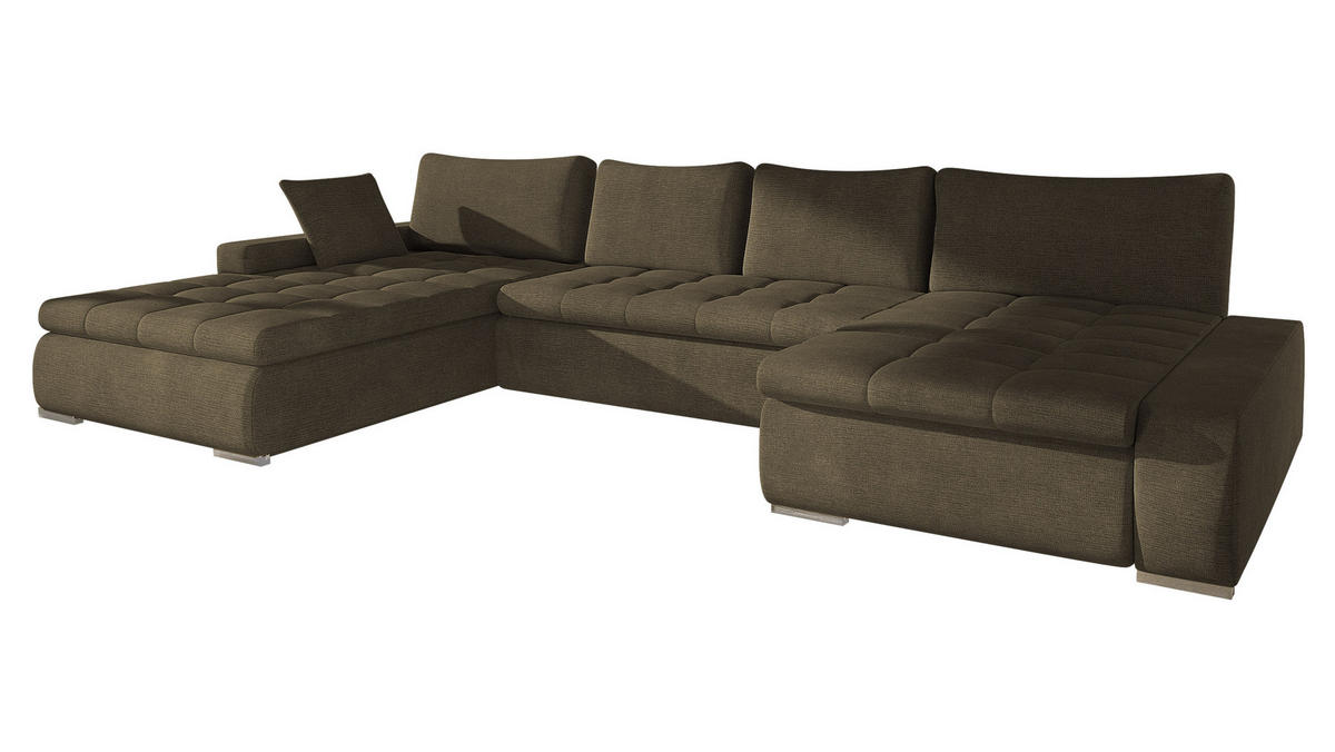 WOHNLANDSCHAFT Caro - Dunkelbraun/Silberfarben, Holz/Textil (394/80/213cm) - MIRJAN24