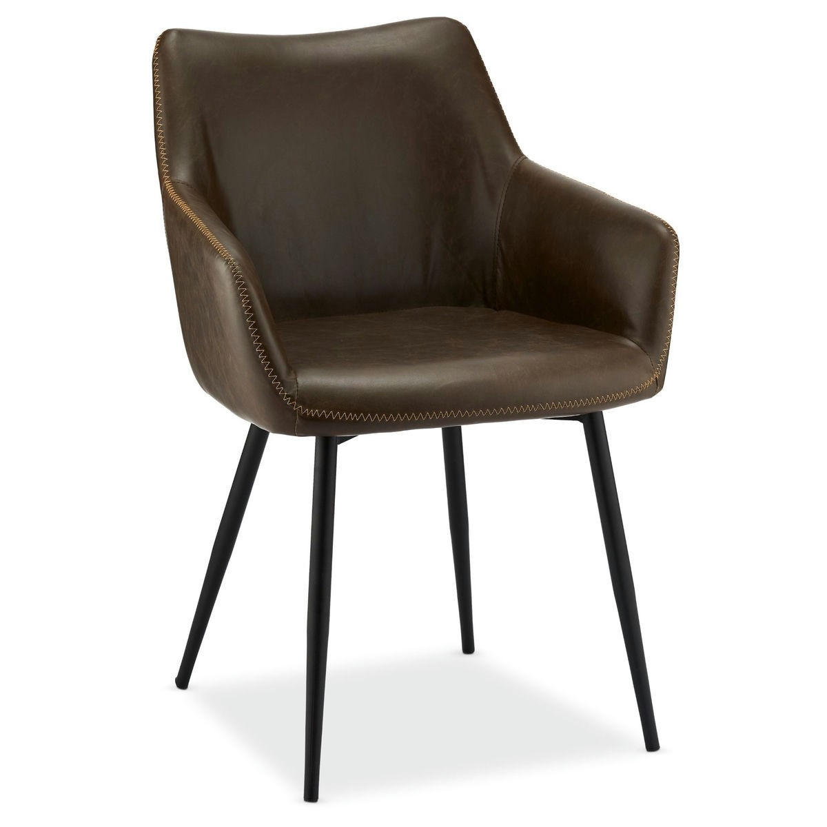 ARMLEHNSTUHL-SET 2 Stück in Kunstleder - Schwarz/Braun, Textil/Metall (56/81/56cm) - Furnhouse