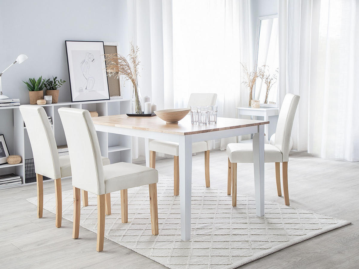 ESSZIMMERSTUHL 2er-Set Kunstleder Weiß Broadway - Weiß, Holz/Textil (42/93/59cm) - Beliani