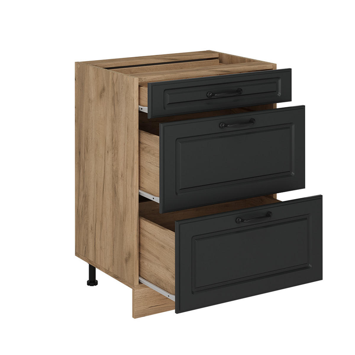 KÜCHENUNTERSCHRANK R-Line Anthrazit Landhaus 60 cm mit Schubladen, ohne Arbeitsplatte - Honigeiche/Anthrazit, Holzwerkstoff (60/81.6/46cm) - Vicco