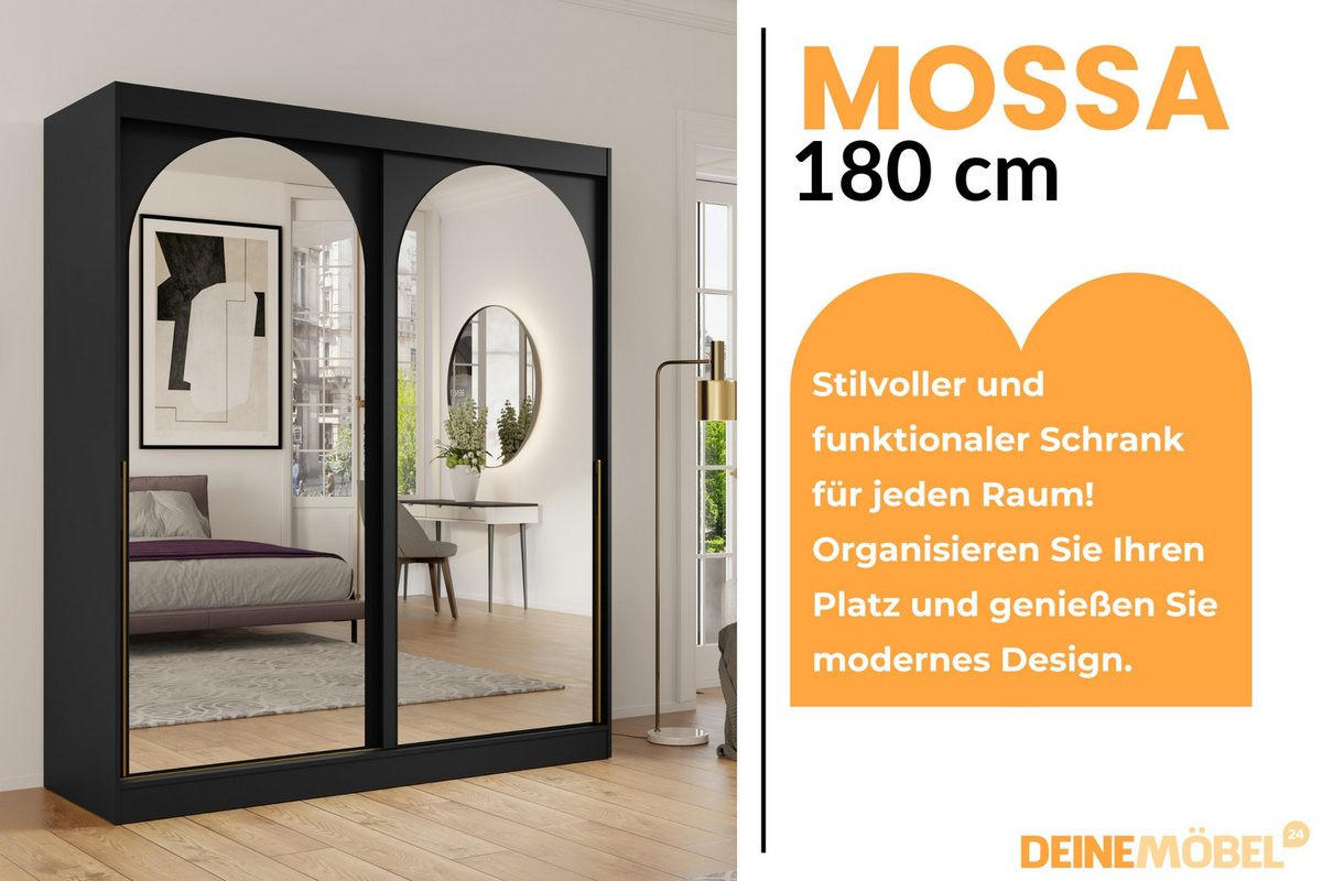 SCHIEBETÜRENSCHRANK MOSSA 180 / 215 / 65 cm in Schwarz / Gold - Goldfarben/Schwarz, Holzwerkstoff (180/215/65cm) - Deine Möbel 24