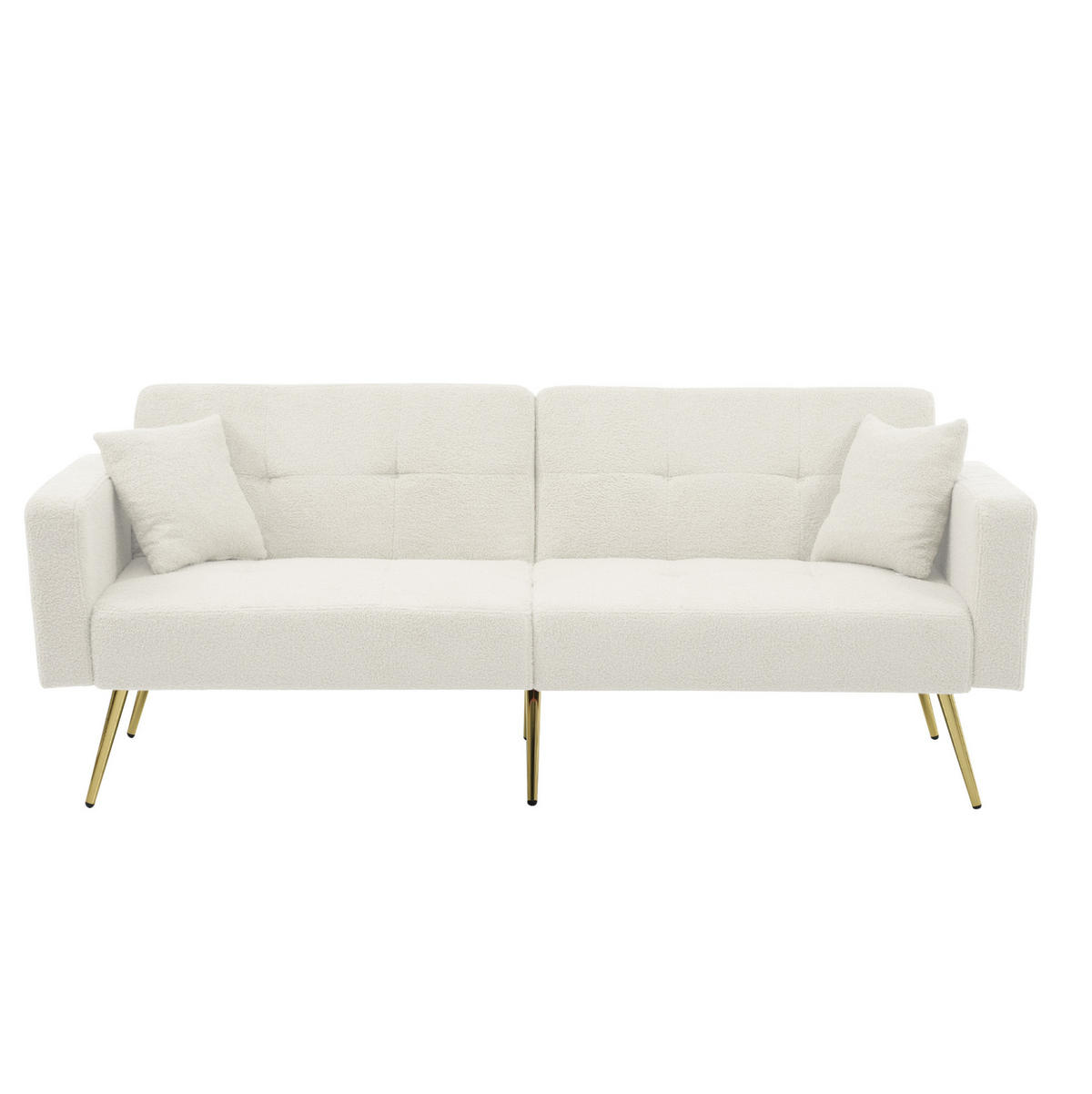 SCHLAFSOFA aus Lammwollstoff 175x64x72 cm Weiß mit Bettfunktion, verstellbarer Rückenlehne und Seitentaschen - Weiß, Kunststoff (175/72/64cm) - Modfu