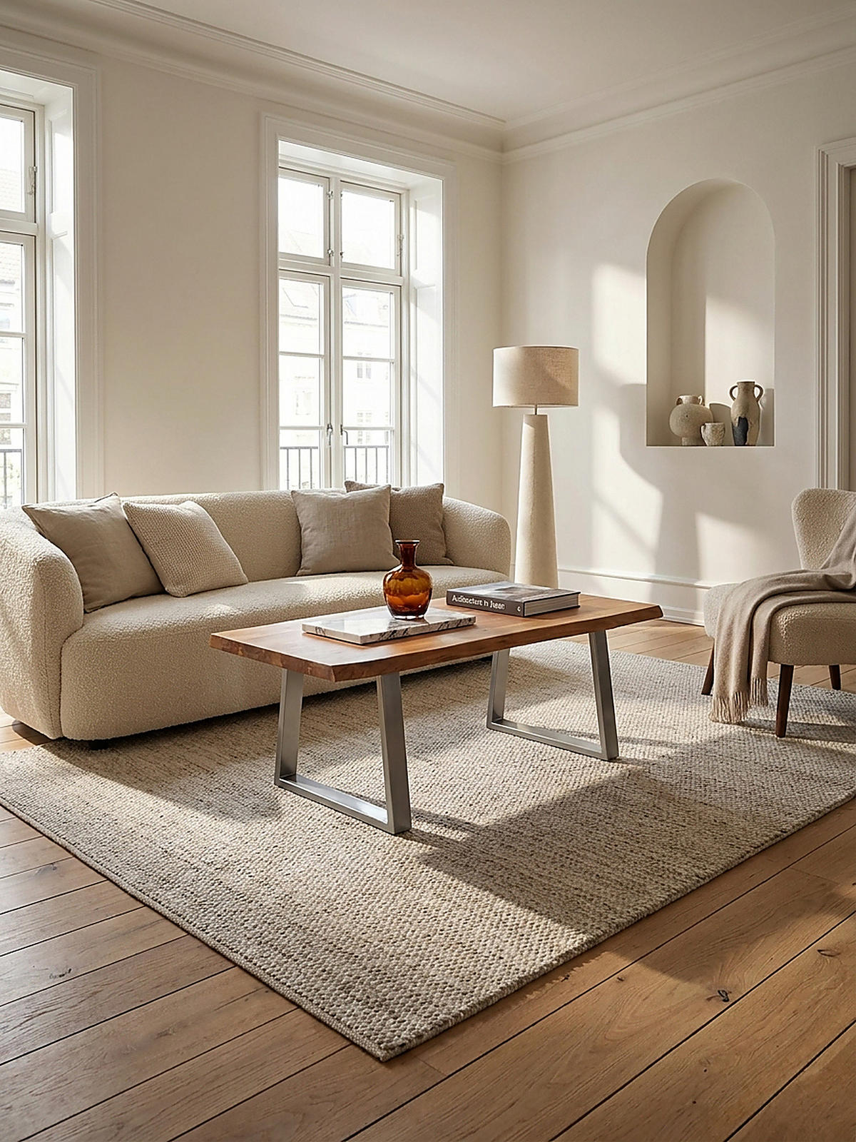 COUCHTISCH aus Akazie Massivholz mit Metall-Trapezbeinen und Baumkante im Design-Stil, Akazie-Silber 120x60x46 cm - Silberfarben/Akaziefarben, Holz/Metall (60/120/46cm) - KADIMA DESIGN
