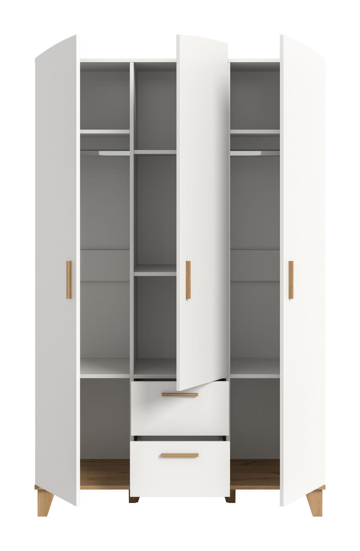 KLEIDERSCHRANK 3-türig STELLA (B/H/T: ca. 122/198/51 cm) in weiß/weiß - Weiß, Holzwerkstoff (122/198/51cm)
