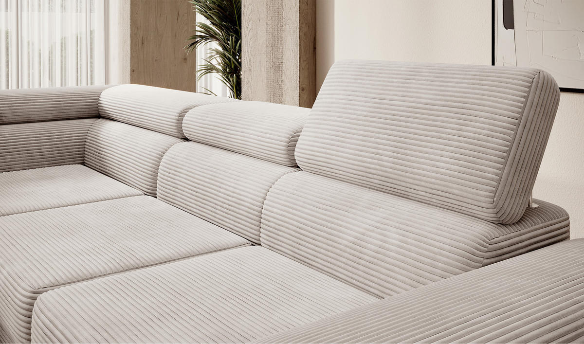 ECKSOFA Stevil Graubeige Cordbezug - Greige/Silberfarben, Textil/Metall (275/203cm) - Selsey