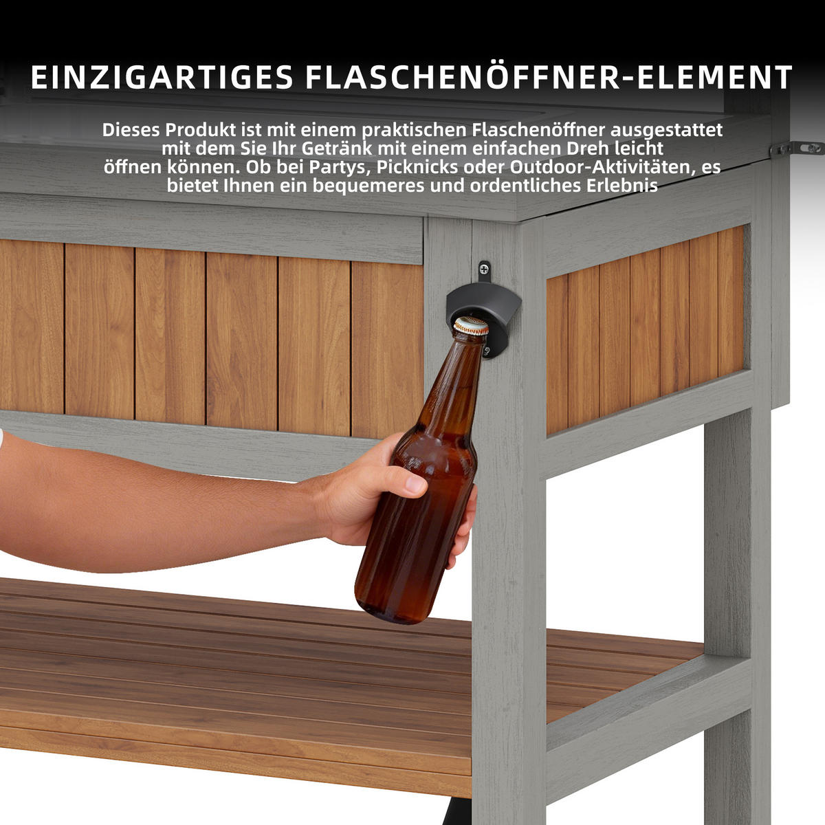 GARTENSCHRANK Outdoor Wasserhahn Flaschenöffner Arbeitsfläche - Naturfarben, Holz (51/141/80cm) - FLIEKS