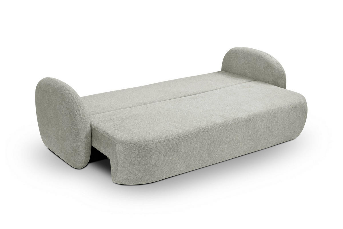 BETTSOFA AMICO Hellgrau Geflochtener Stoff mit Schlaffunktion - Hellgrau, Holz (238/86.5/101cm) - MASSENO