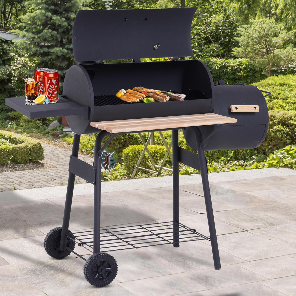 HOLZKOHLEGRILL DE-18258 Schwarz - Schwarz, Metall (53/108/124cm) - ComfortXL