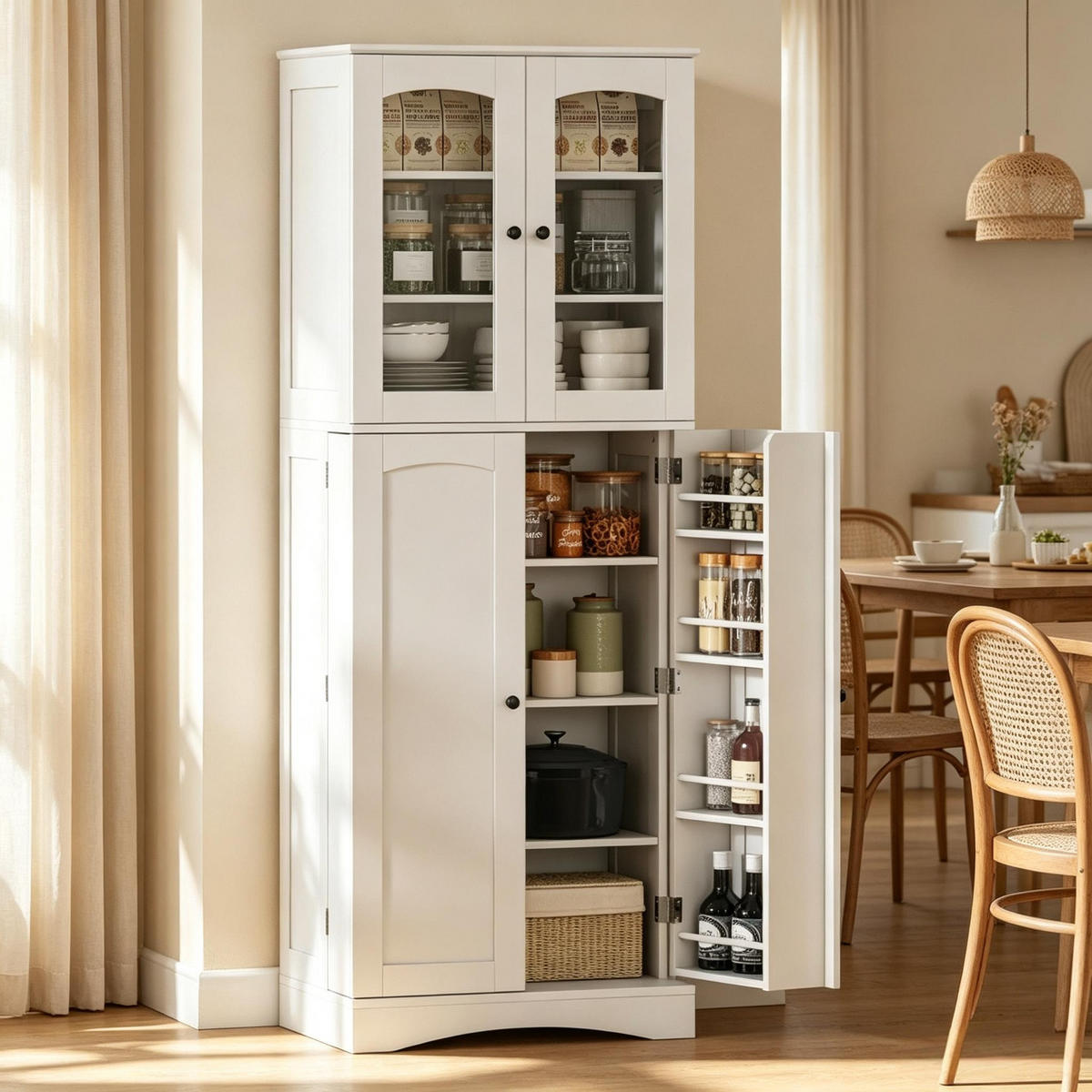 KÜCHENSCHRANK Vitrinenschrank mit Acryltüren, 60/162/40 cm, MDF, Weiß, VERSTELLBARE EINLEGEBÖDEN, für Küche und Esszimmer - Weiß, Holzwerkstoff (40/162/60cm) - Rolipo