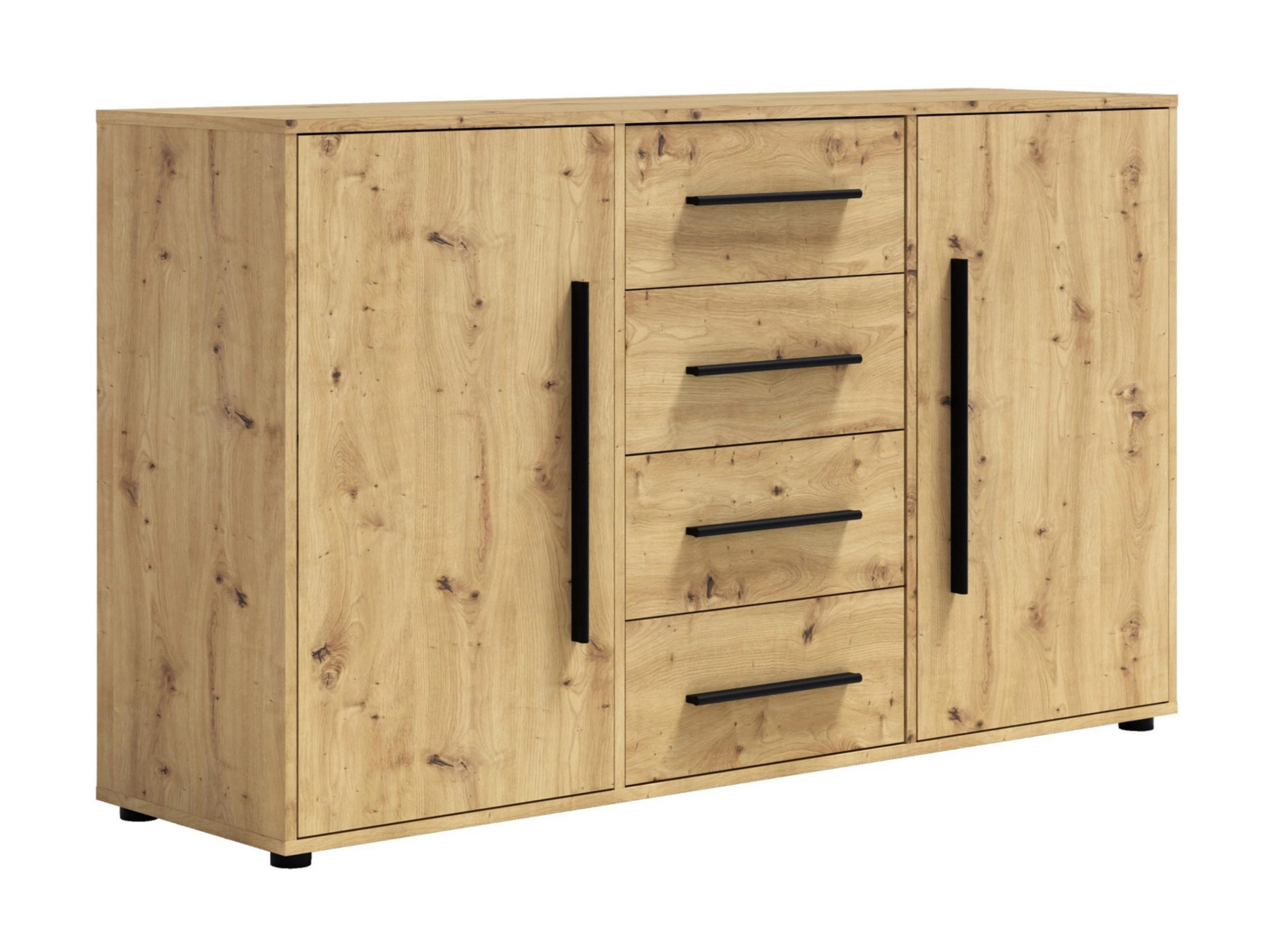 KOMMODE Modena K2D4SZ 150 cm in Eiche Artisan mit Türen und Schubladen - Schwarz/Eiche Artisan, Holzwerkstoff/Kunststoff (150/87/40cm)