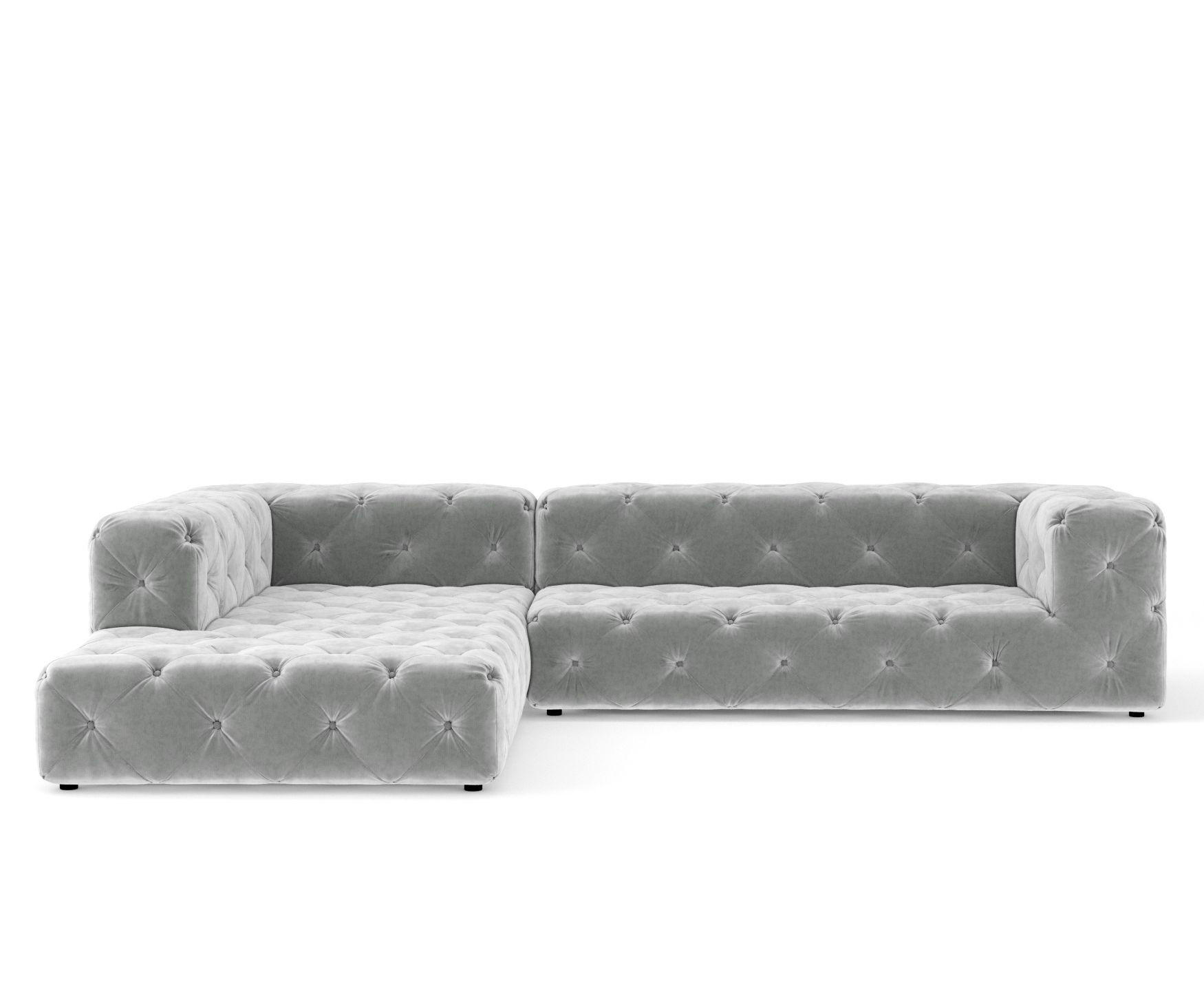 ECKSOFA Cosimo Hellgrau Samtstoff - Hellgrau/Schwarz, Holz/Holzwerkstoff (325/228cm) - Maison de Reve