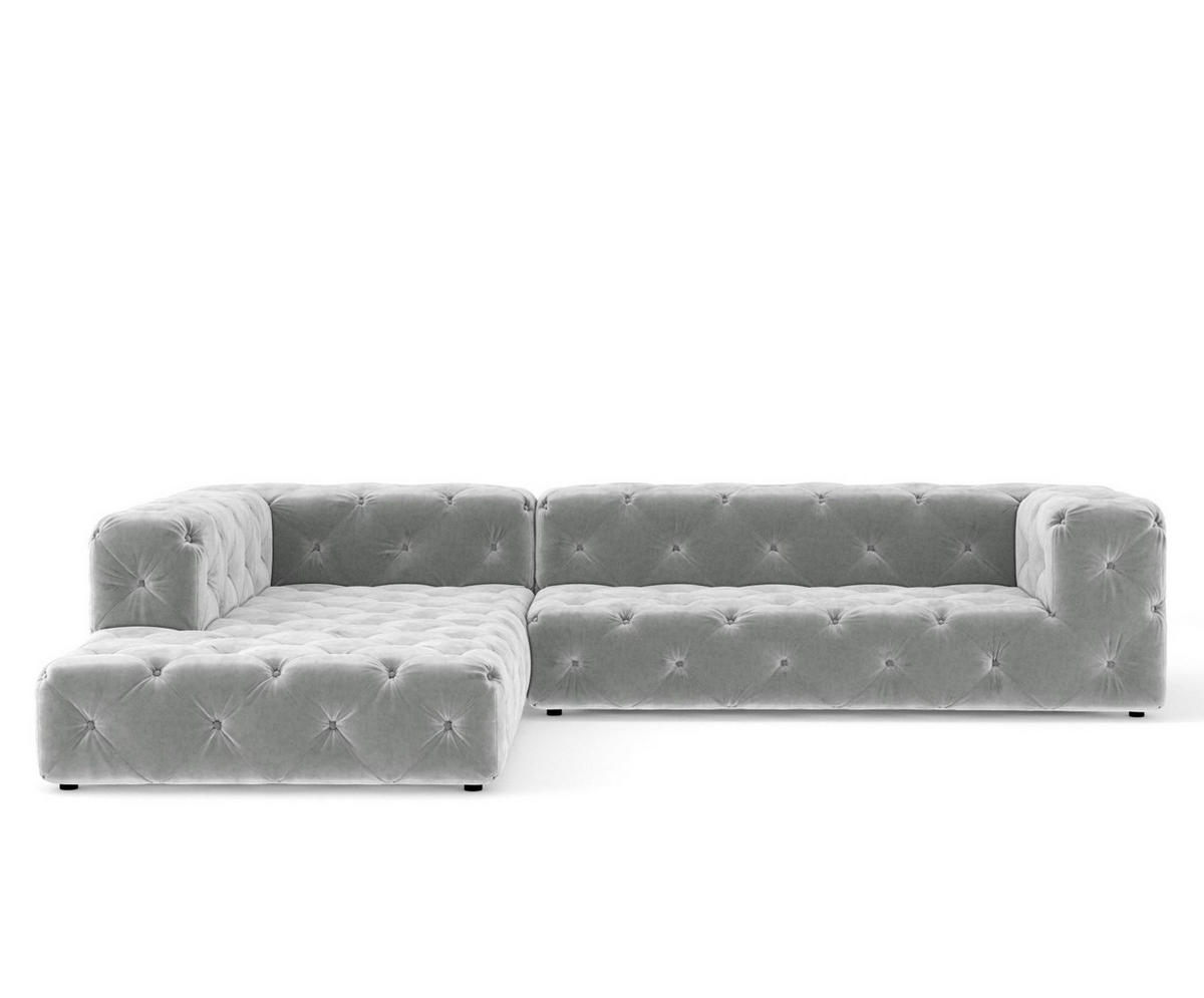 ECKSOFA Cosimo Hellgrau Samtstoff - Hellgrau/Schwarz, Holz/Holzwerkstoff (325/228cm) - Maison de Reve