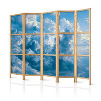 PARAVENT Japanischer 5-tlg 225x172 cm Wolken 3D - Blau, Holz/Textil (225/172/3cm) - Muralo