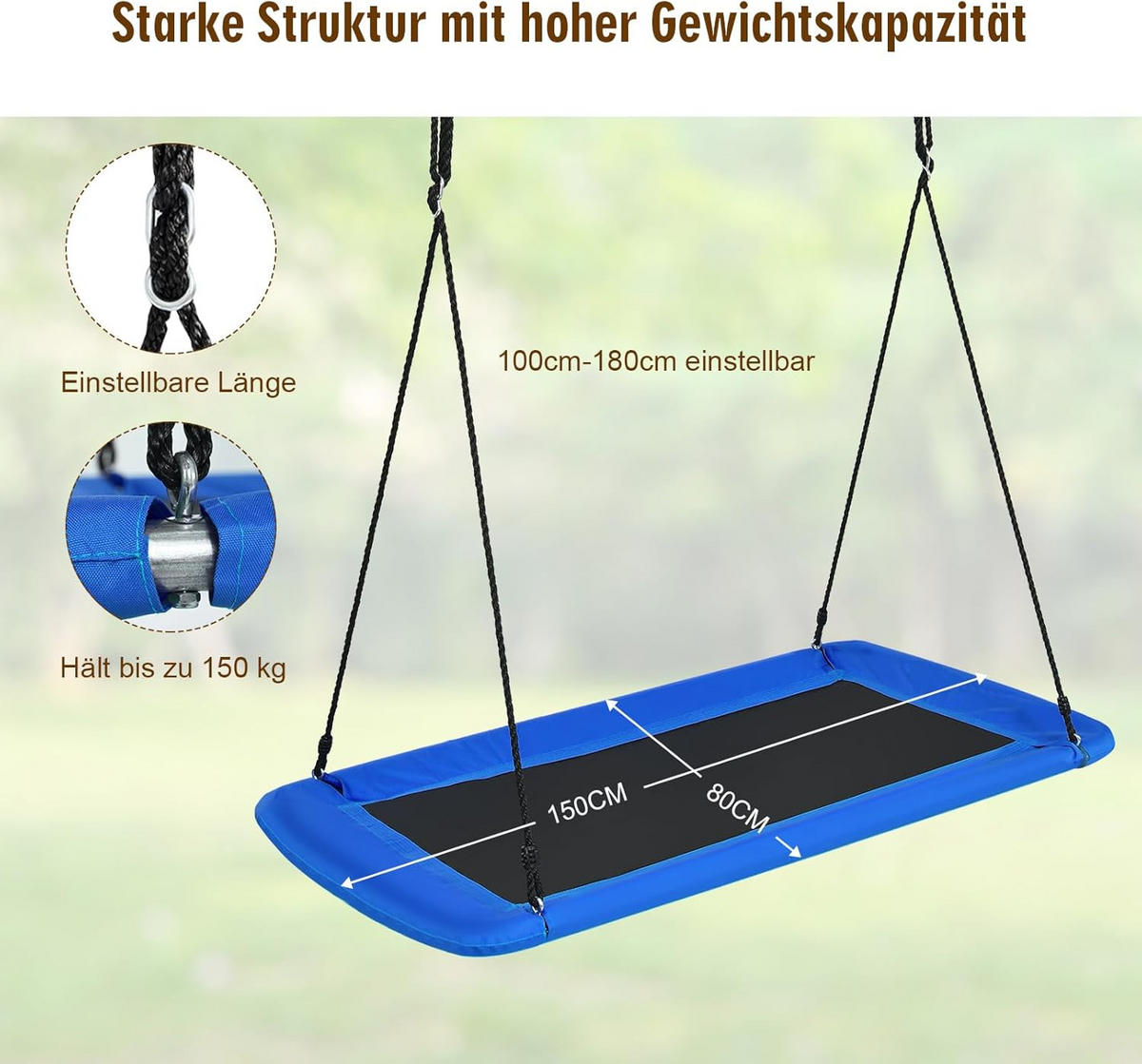 NESTSCHAUKEL Blau - Blau, Textil (150/180/80cm) - COSTWAY