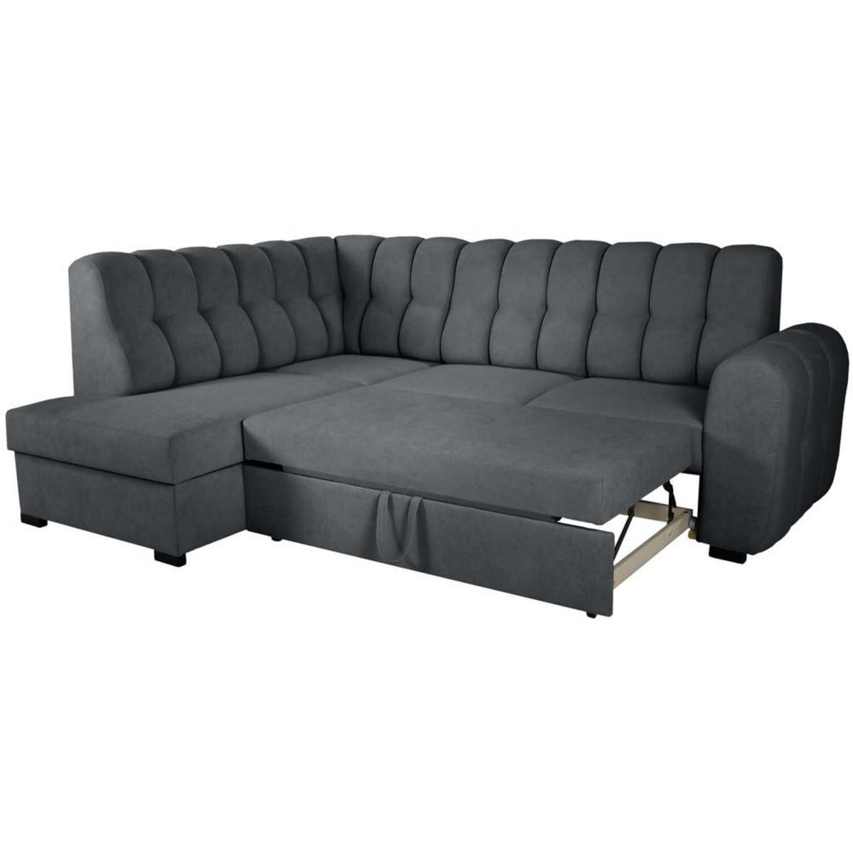 ECKSCHLAFSOFA Zoja links dunkelgrau - Dunkelgrau/Schwarz, Textil (261/193cm) - Beautysofa