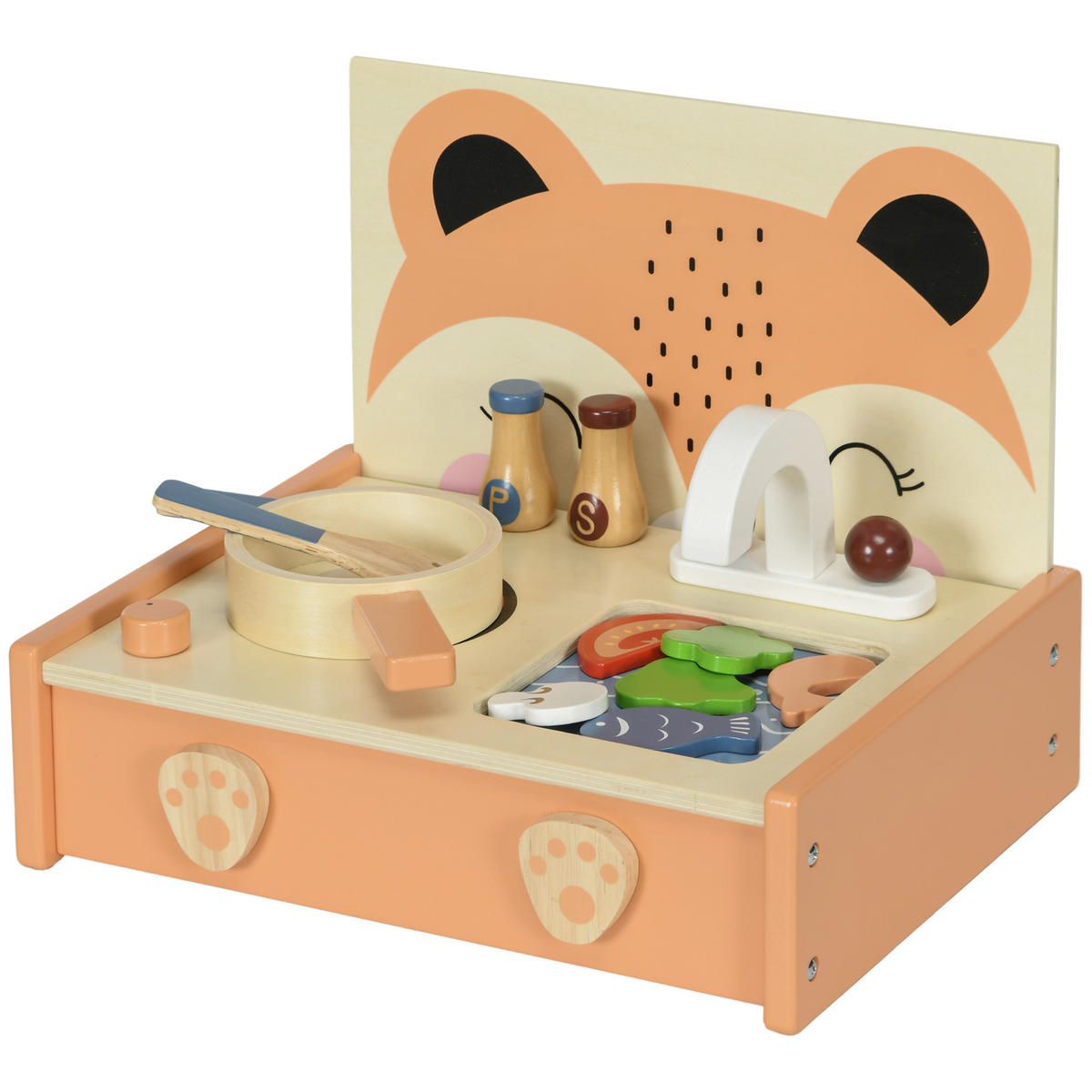 SPIELKÜCHE DE-18728 Mini-Küche mit 12 Zubehörteilen Holz - Multicolor, Holzwerkstoff (31.5/23.5/25cm) - ComfortXL