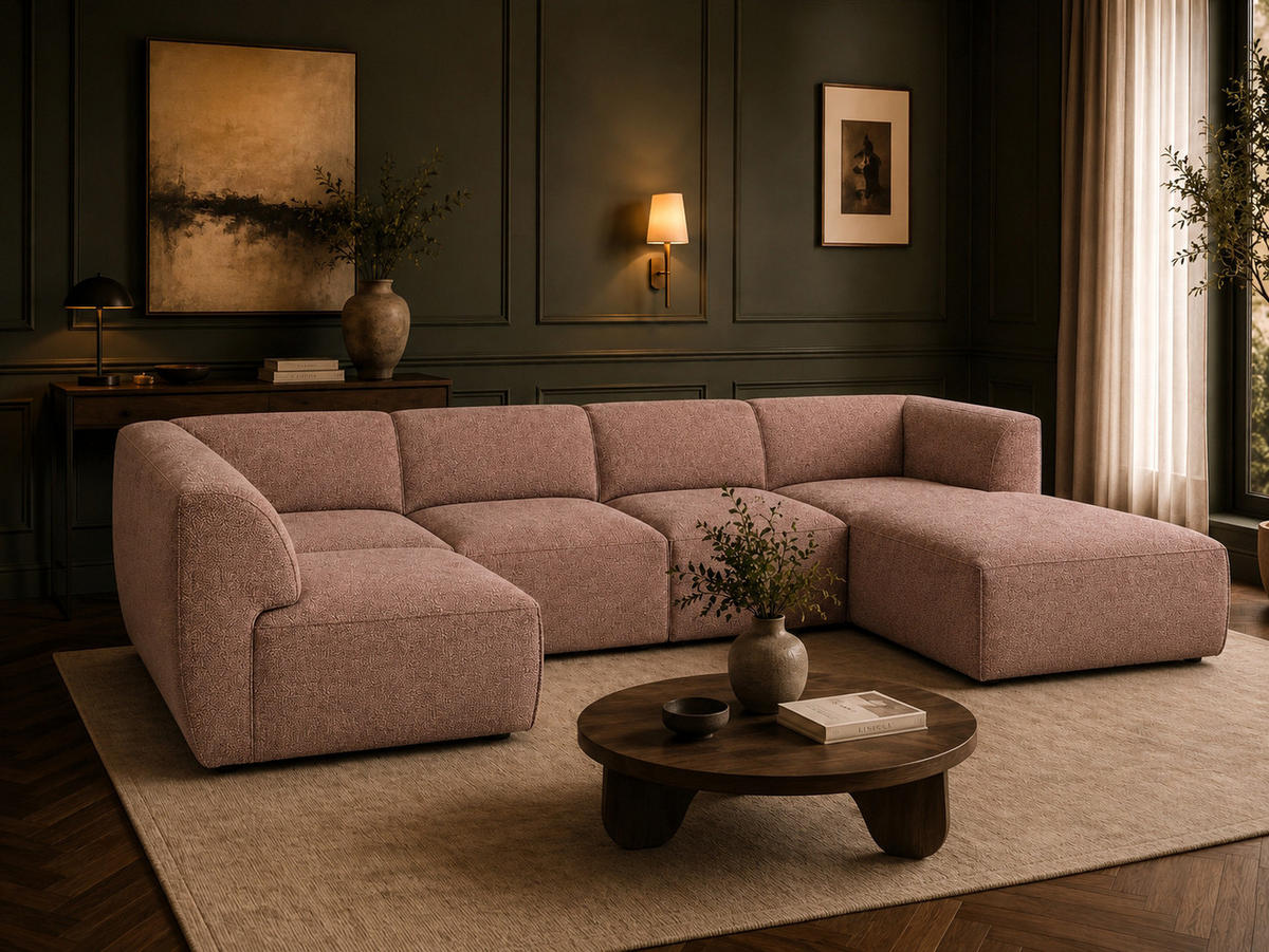 WOHNLANDSCHAFT MOVO - modulares Ecksofa rosa – modernes Design und flexible Gestaltung, rechts - Dunkelgrün/Bordeaux, Kunststoff/Textil (156/78/345cm) - KS Home Concept