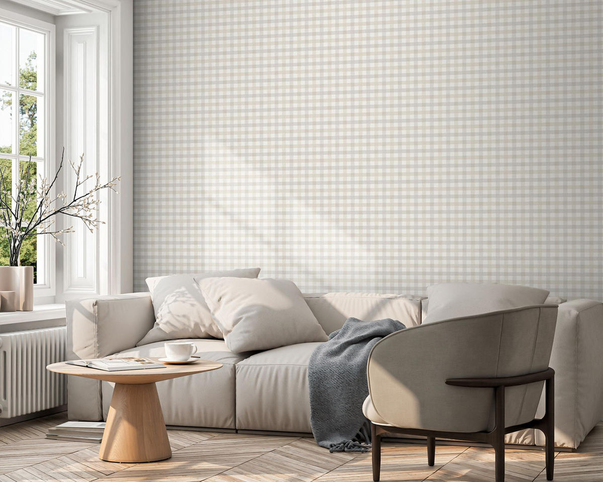 TAPETE Karomuster 53 cm x 10 m - Beige, Papier (53/1000cm) - Sanders & Sanders