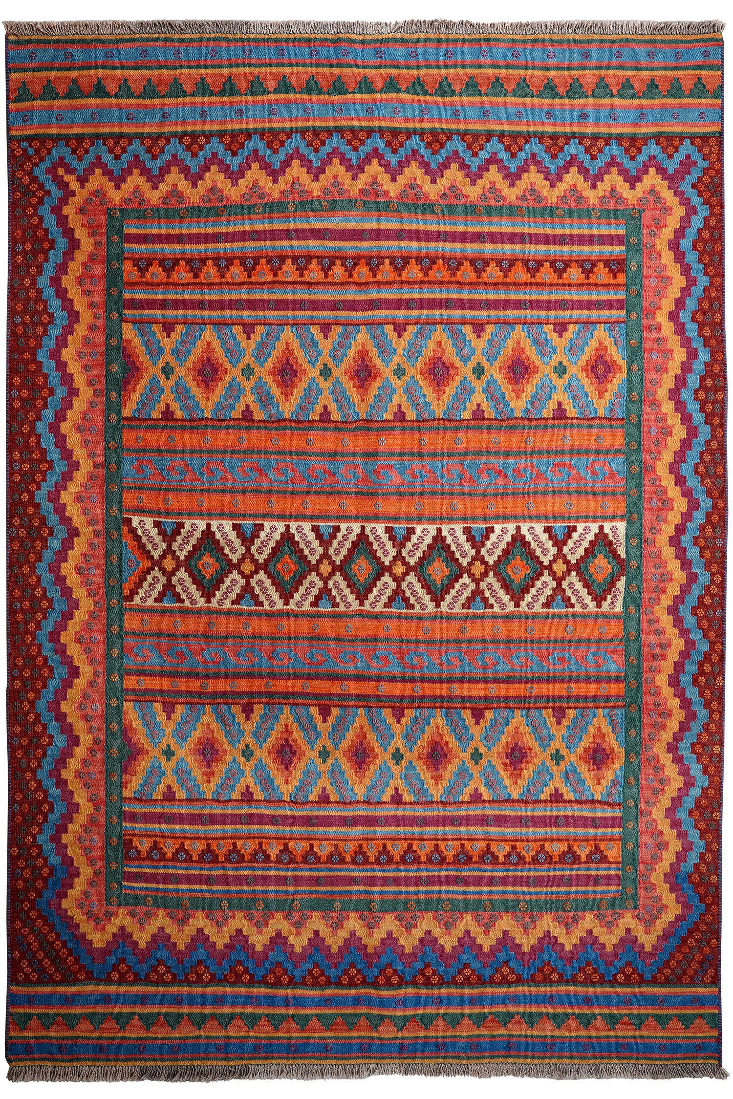 HANDWEBTEPPICH Sumak Sirdjan Kelim Bunt 229/156 cm Schurwolle - Multicolor, Textil (156/229cm) - Looma