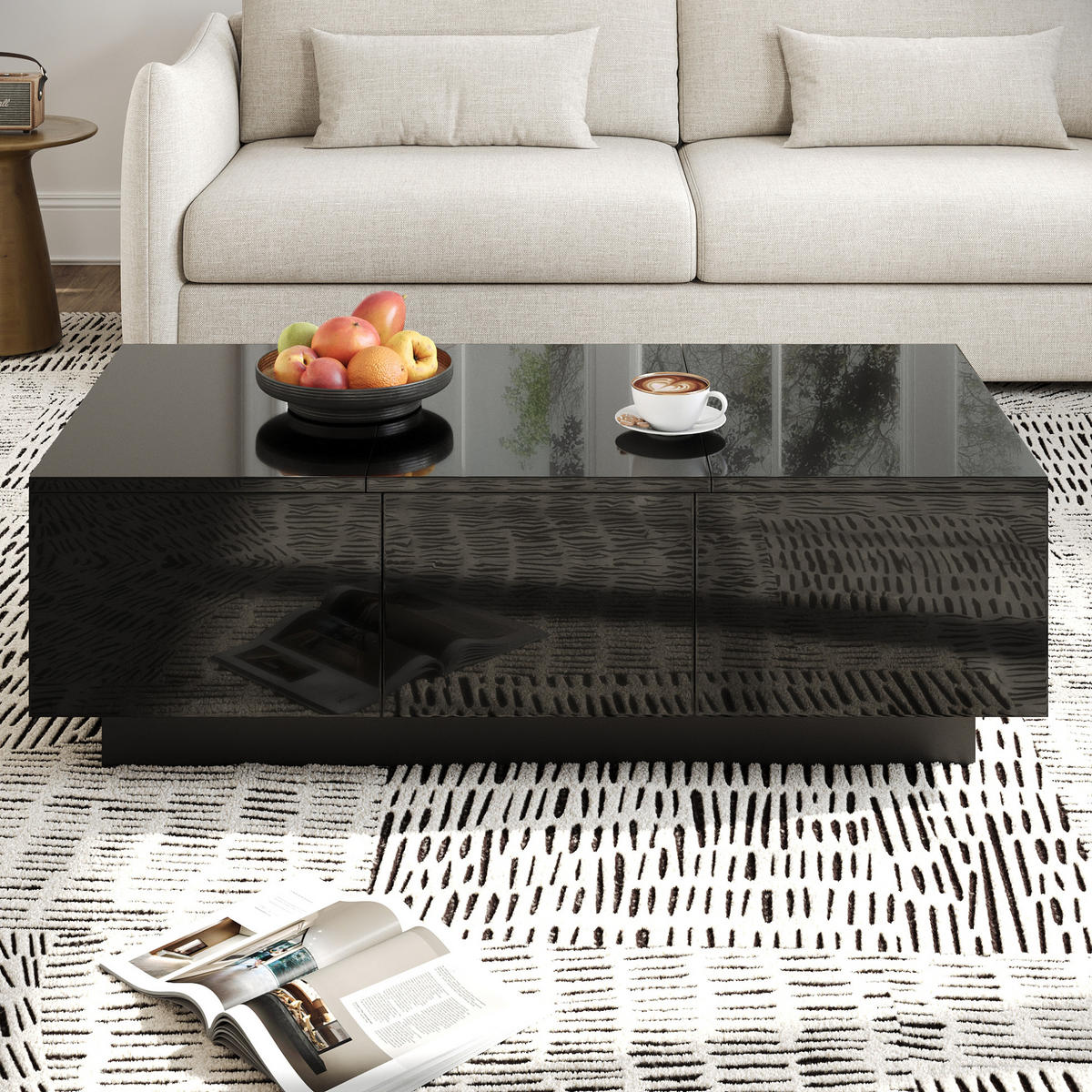 COUCHTISCH, mit Schiebefächern & 2 Schubladen, pflegeleicht, 100/50/31 cm, Schwarz Hochglanz - Schwarz, Holzwerkstoff (100/31/50cm) - Redom
