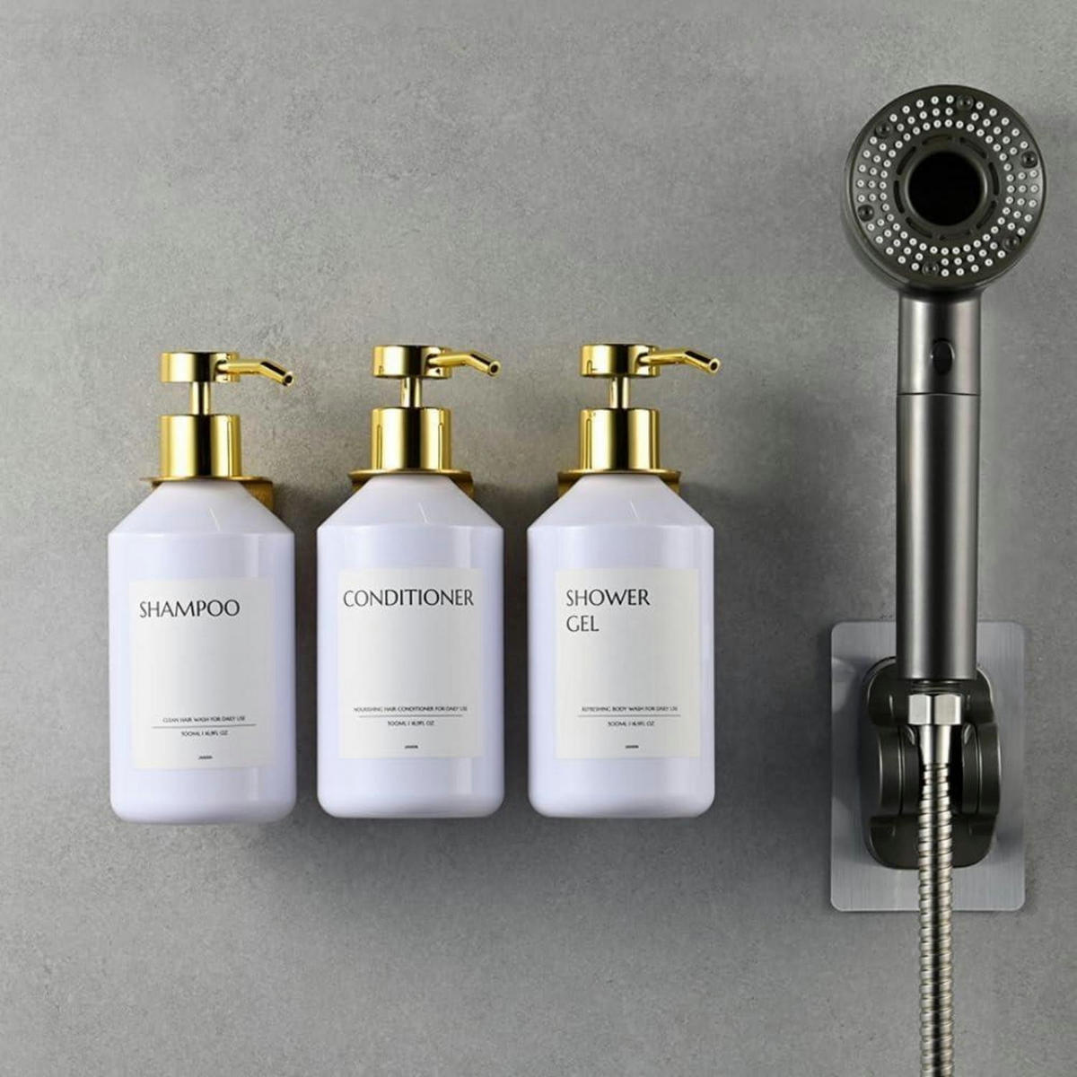 SEIFENSPENDER 3-teiliges Set Wandmontage Weiß Gold 500ml - Weiß, Kunststoff (23/20/8cm)