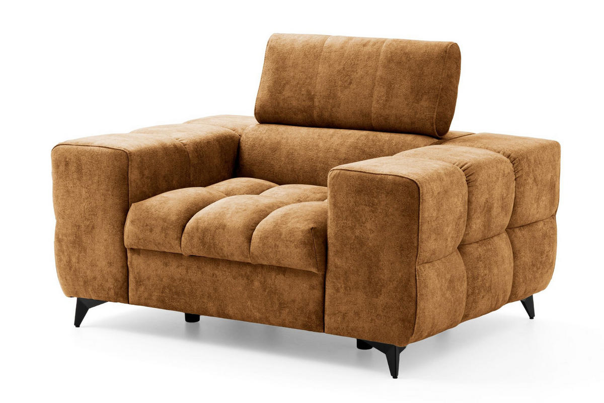 SESSEL PUDDING mit verstellbare Kopfstütze Velours Hellbraun - Hellbraun/Schwarz, Holz/Textil (140/93/100cm) - Muffo