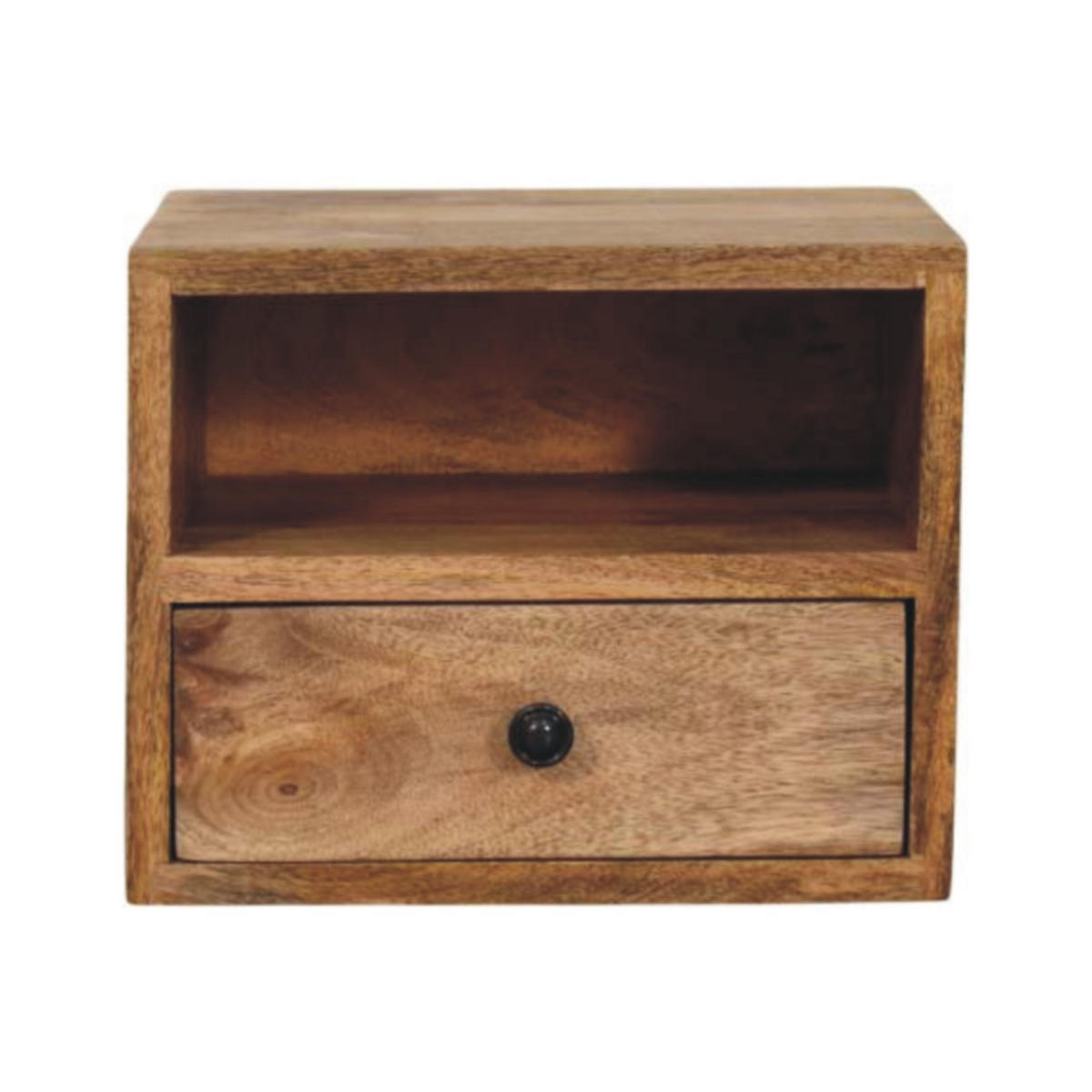 NACHTTISCH Massivholz Solis Oak-ish Wandmontiert, 1 Schublade und Offenes Fach, Hellbraun - Hellbraun/Messingfarben, Holz/Metall (30/24/25cm) - Artisan Furniture
