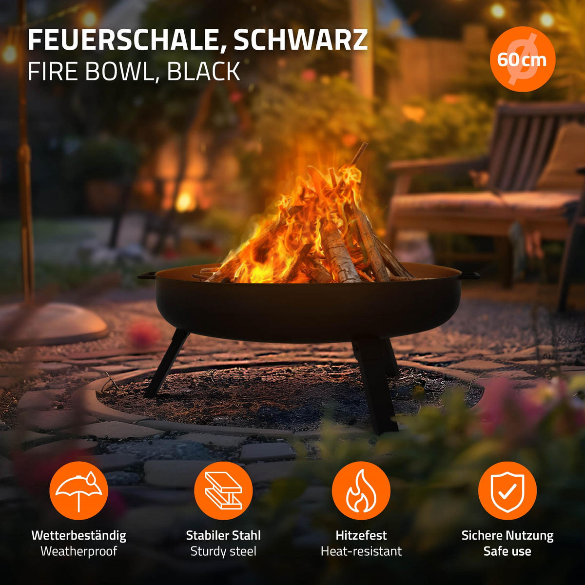 FEUERSCHALE - Schwarz, Metall (60/27/67.5cm) - ECD-Germany