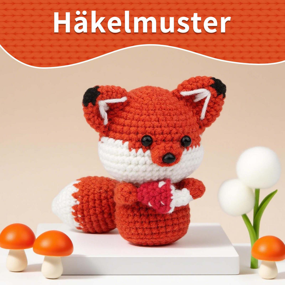 KOMPLET za kvačkanje rdeče lisice, komplet za začetnike z navodili za samostojno izdelavo, komplet za kvačkanje amigurumi za otroke in odrasle - rdeča, tekstil (1/1/1cm)