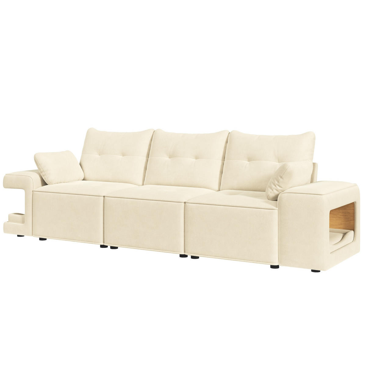 3-SITZER-SOFA 229,5/78/84 cm beige aus Samt mit Stauraum - Beige, Textil (78/84/229.5cm) - OKWISH