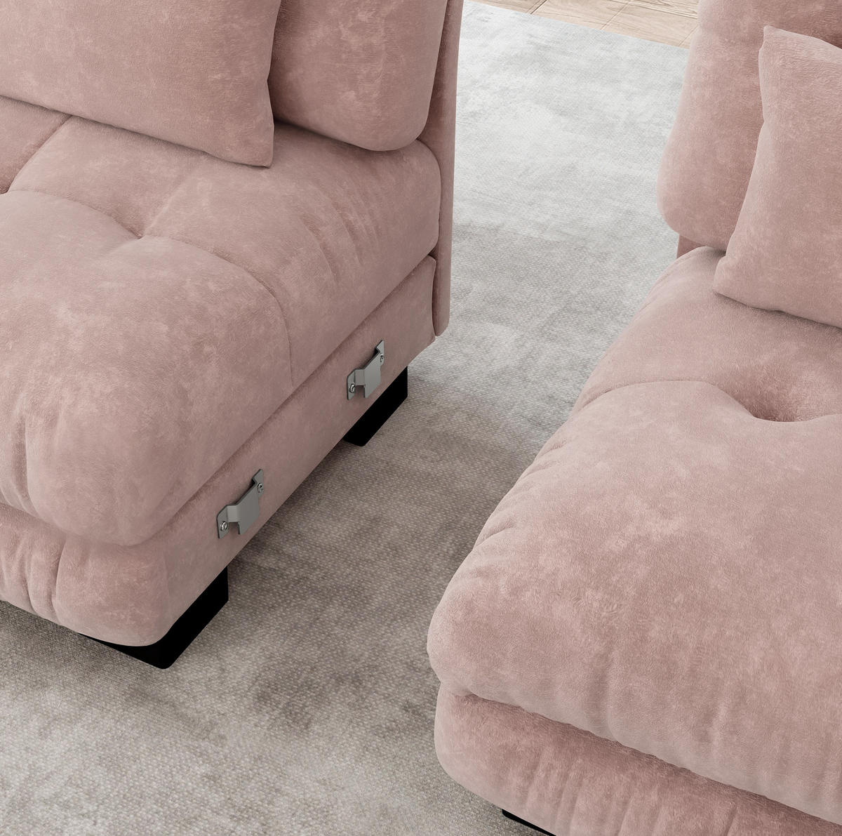ECKSOFA 313/145/81 cm in Rosa aus Chenille mit Ottomans und modularer Form - Pink, Textil (145/313cm) - Flora Grace